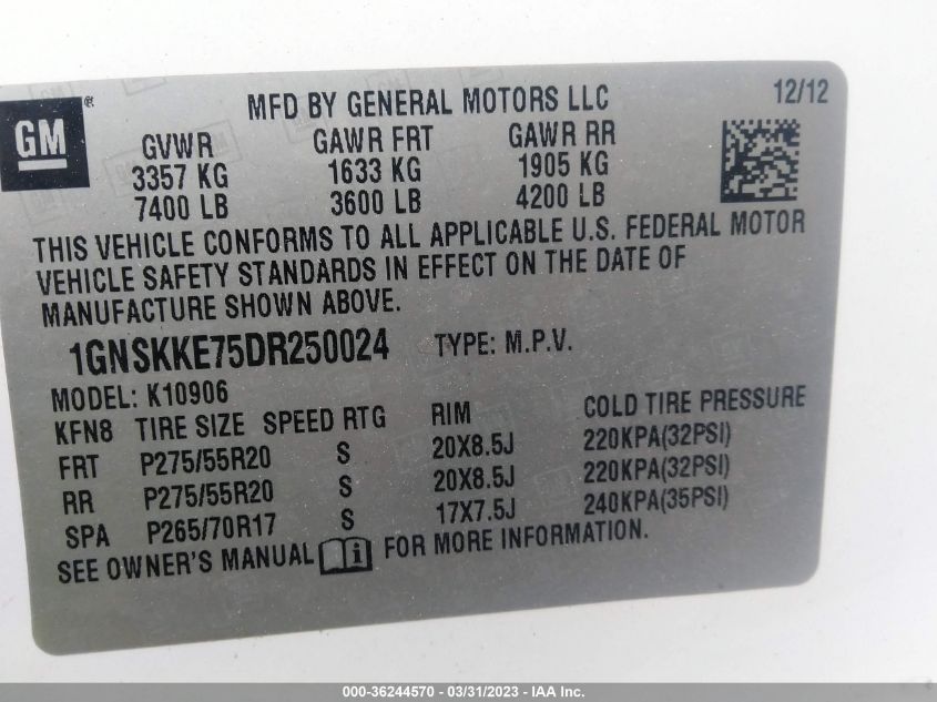 2013 CHEVROLET SUBURBAN LTZ - 1GNSKKE75DR250024