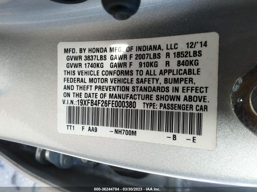 2015 HONDA CIVIC HYBRID 19XFB4F26FE000380