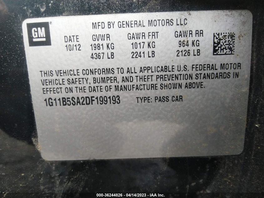 2013 CHEVROLET MALIBU LS - 1G11B5SA2DF199193