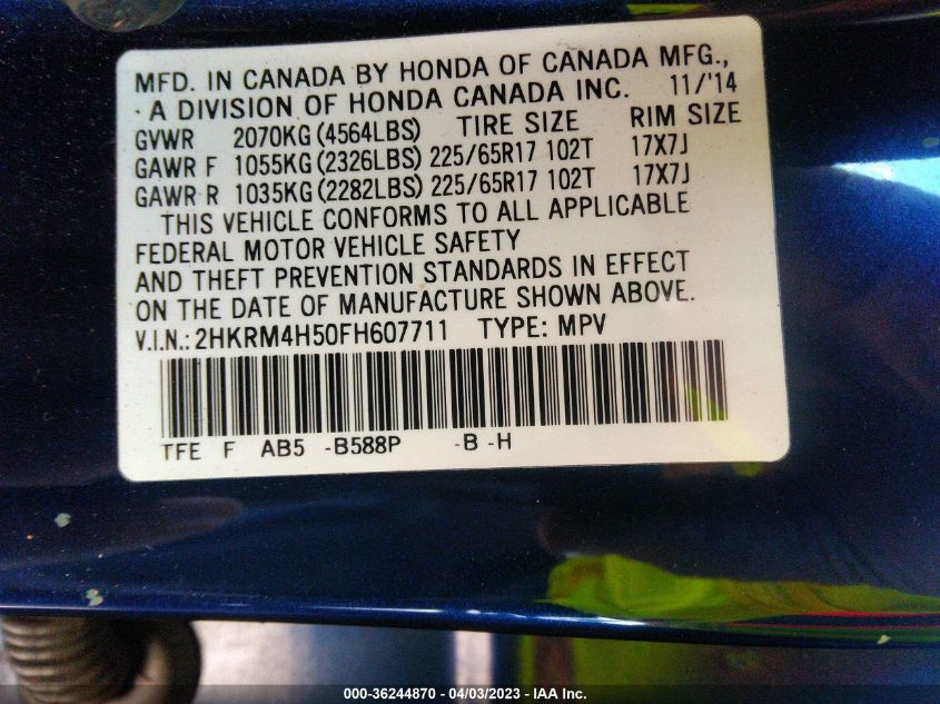 2015 HONDA CR-V EX - 2HKRM4H50FH607711