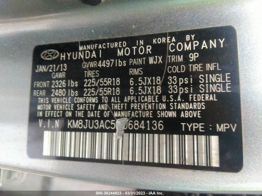 2013 HYUNDAI TUCSON LIMITED - KM8JU3AC5DU684136
