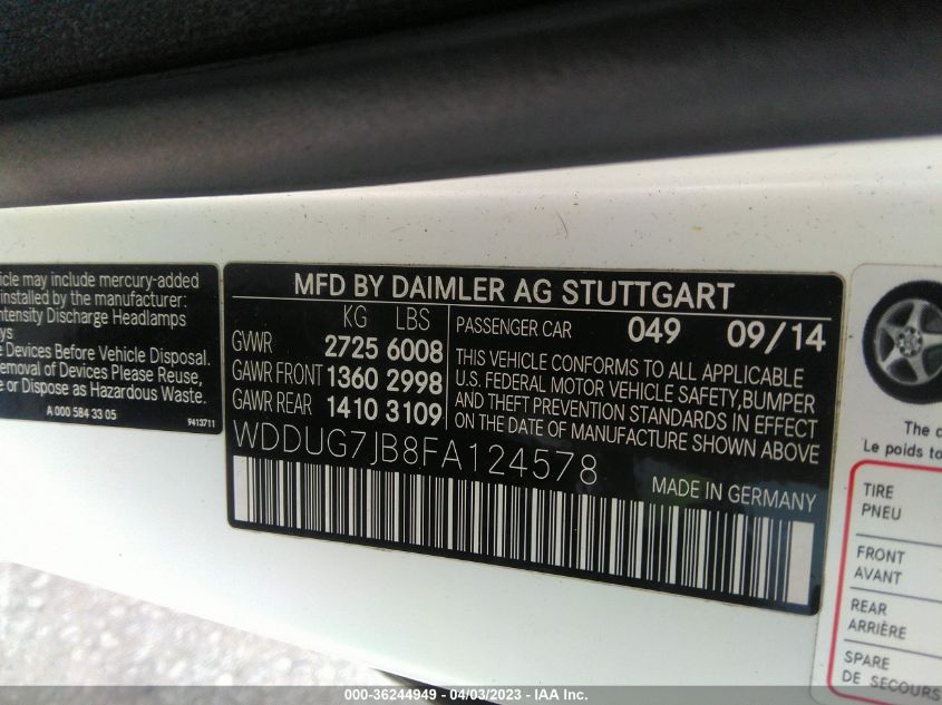 2015 MERCEDES-BENZ S-CLASS S 63 AMG - WDDUG7JB8FA124578