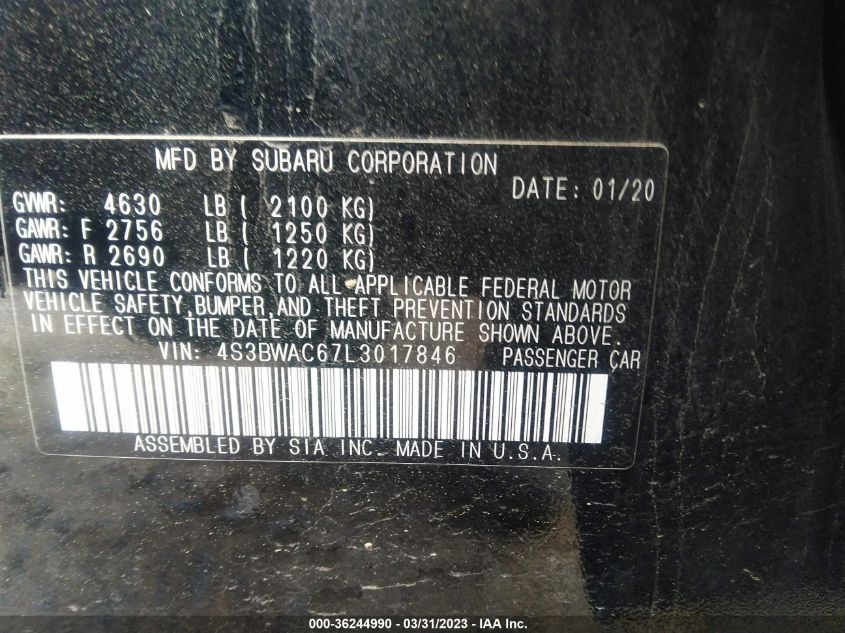 2020 SUBARU LEGACY PREMIUM - 4S3BWAC67L3017846