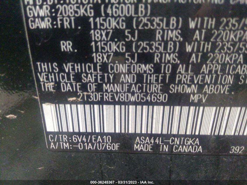 2013 TOYOTA RAV4 LIMITED - 2T3DFREV8DW054690