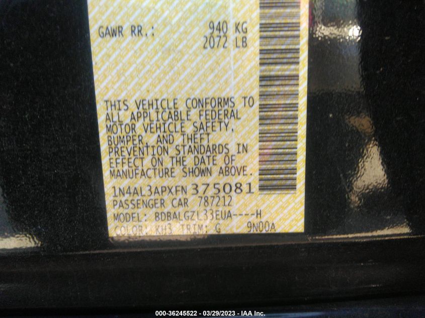 2015 NISSAN ALTIMA 2.5 S - 1N4AL3APXFN375081