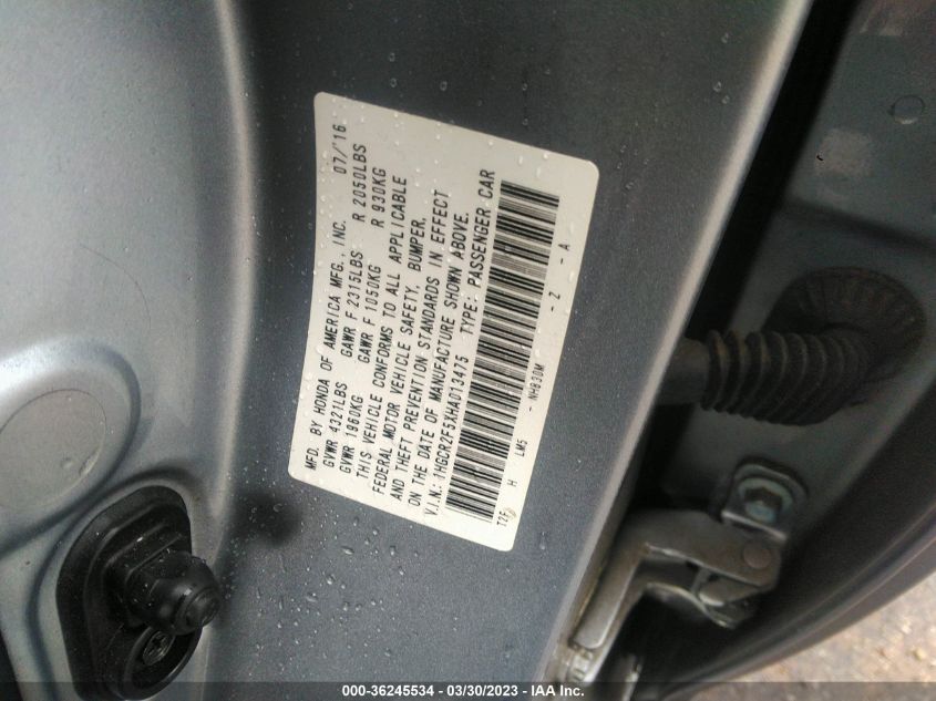 2017 HONDA ACCORD SEDAN SPORT - 1HGCR2F5XHA013475