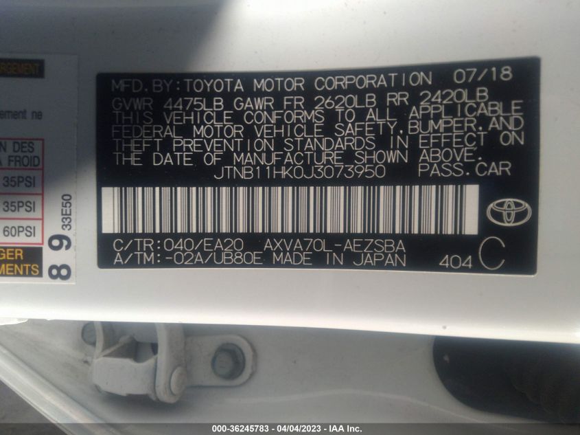 2018 TOYOTA CAMRY LE/SE/XLE/L - JTNB11HK0J3073950