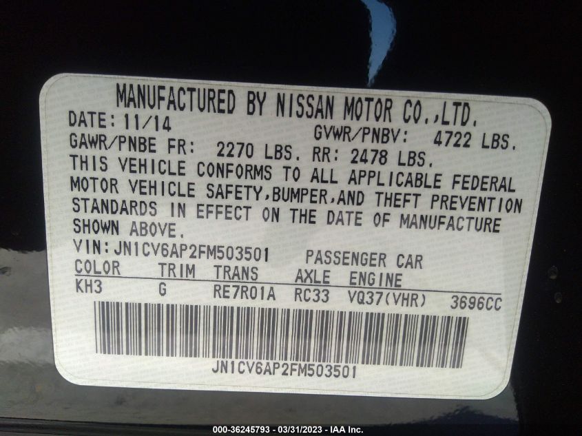 2015 INFINITI Q40 JN1CV6AP2FM503501