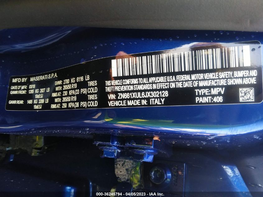 2018 MASERATI LEVANTE GRANLUSSO ZN661XUL6JX302128