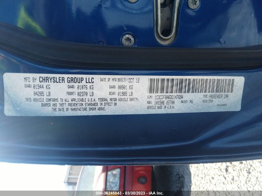 2013 DODGE DART SXT - 1C3CDFBA6DD147694