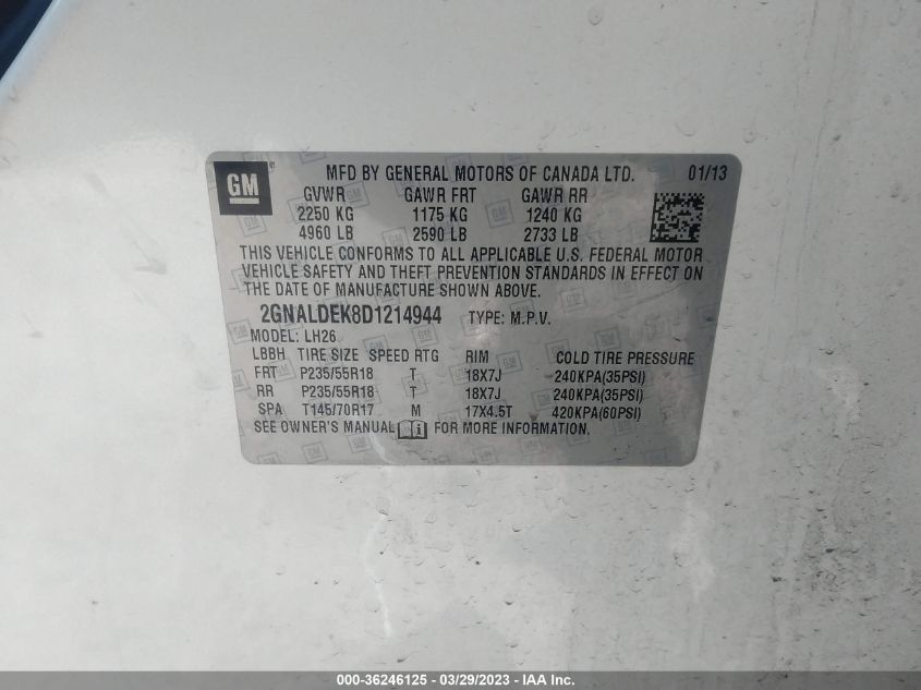 2013 CHEVROLET EQUINOX LT - 2GNALDEK8D1214944