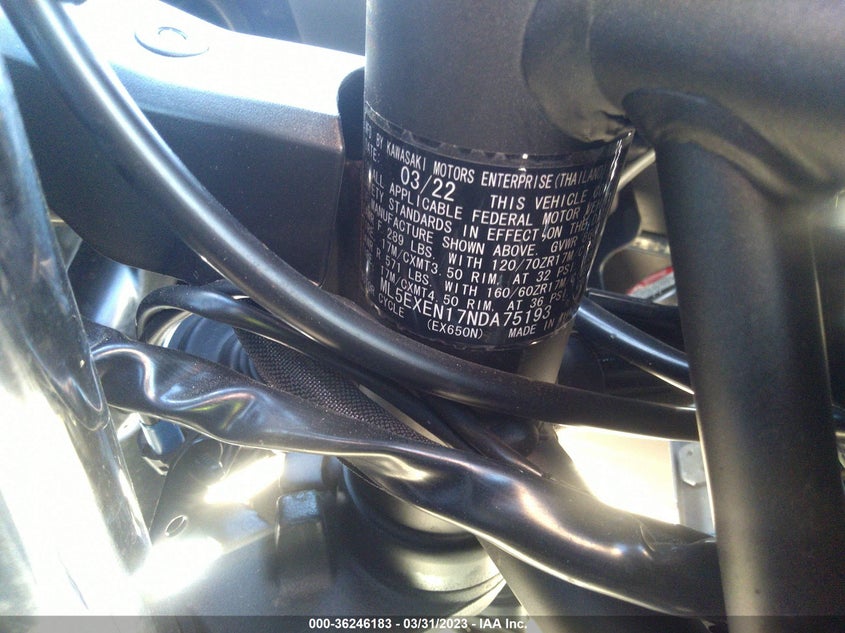 VIN ML5EXEN17NDA75193 2022 KAWASAKI EX650 N