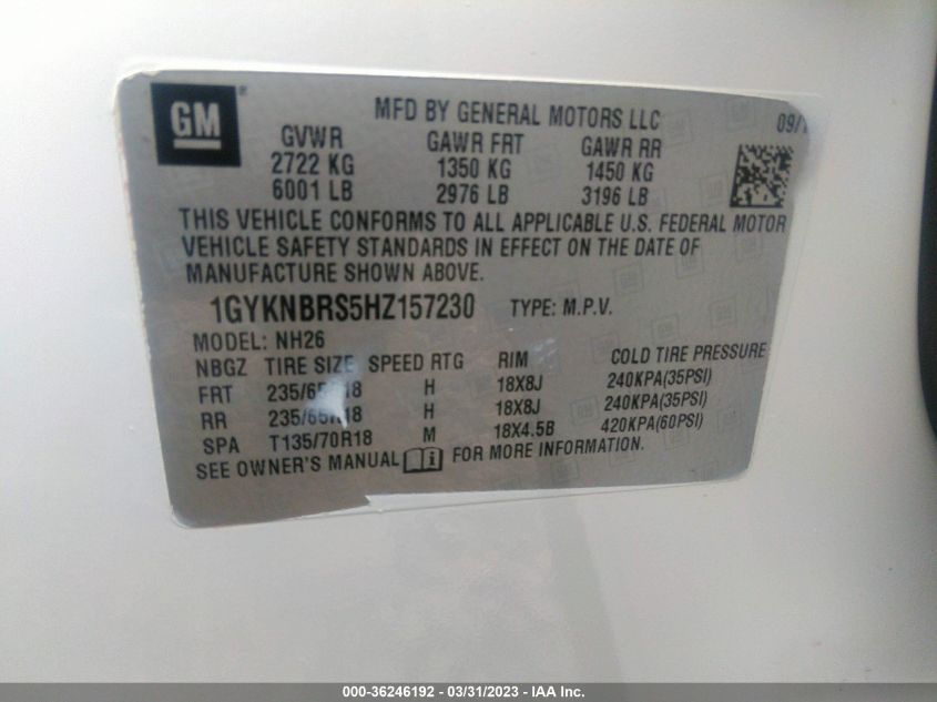 2017 CADILLAC XT5 LUXURY FWD - 1GYKNBRS5HZ157230