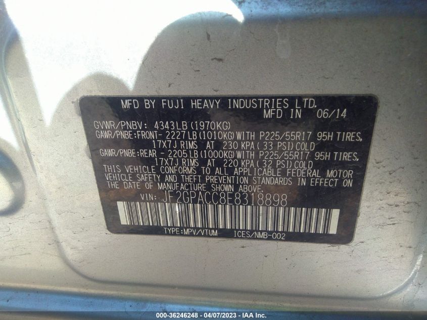 2014 SUBARU XV CROSSTREK PREMIUM - JF2GPACC8E8318898