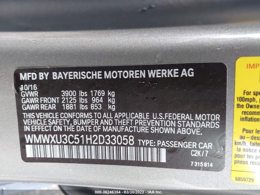 2017 MINI HARDTOP 4 DOOR COOPER S WMWXU3C51H2D33058