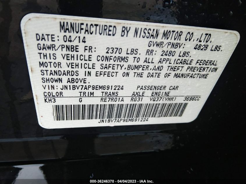 2014 INFINITI Q50 PREMIUM - JN1BV7AP9EM691224