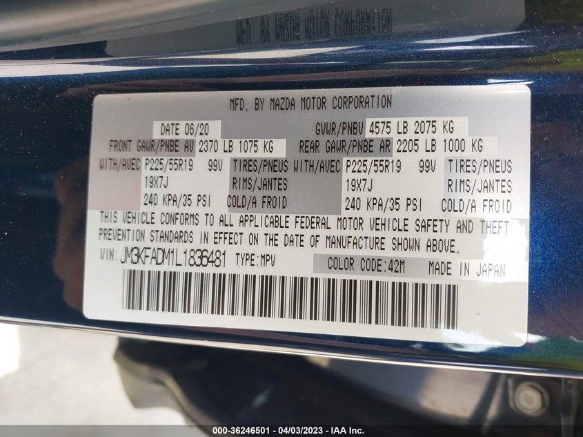VIN JM3KFADM1L1836481 2020 MAZDA CX-5 GRAND TOURING