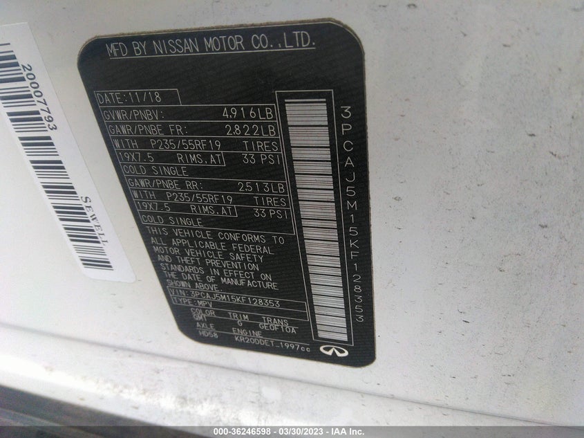 VIN 3PCAJ5M15KF128353 2019 INFINITI QX50 ESSENTIAL