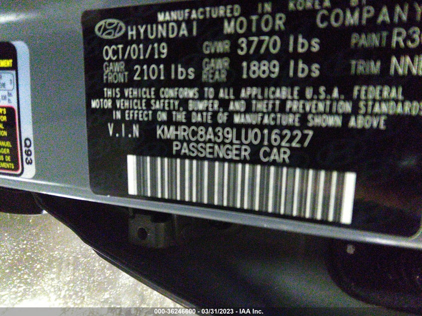 VIN KMHRC8A39LU016227 2020 HYUNDAI VENUE SEL