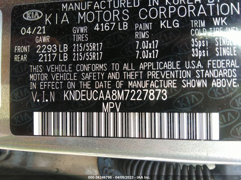 2021 KIA SELTOS S - KNDEUCAA8M7227873
