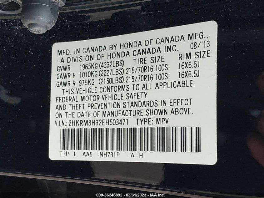 2014 HONDA CR-V LX - 2HKRM3H32EH503471