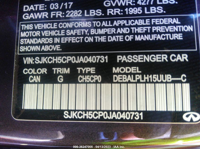 2018 INFINITI QX30 BASE SJKCH5CP0JA040731