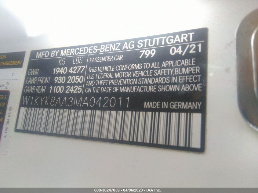 2021 MERCEDES-BENZ AMG GT AMG GT C W1KYK8AA3MA042011