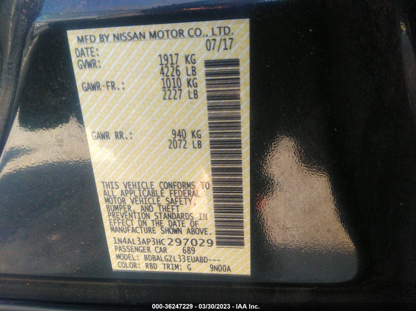 VIN 1N4AL3AP3HC297029 2017 NISSAN ALTIMA 2.5 S
