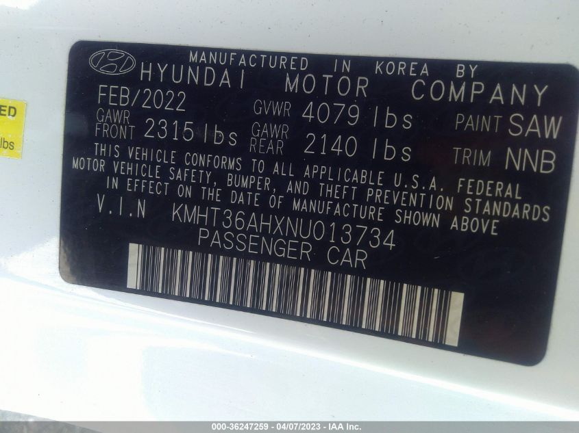 2022 HYUNDAI VELOSTER N KMHT36AHXNU013734