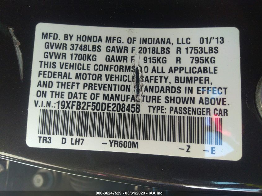 2013 HONDA CIVIC SDN LX - 19XFB2F50DE208458