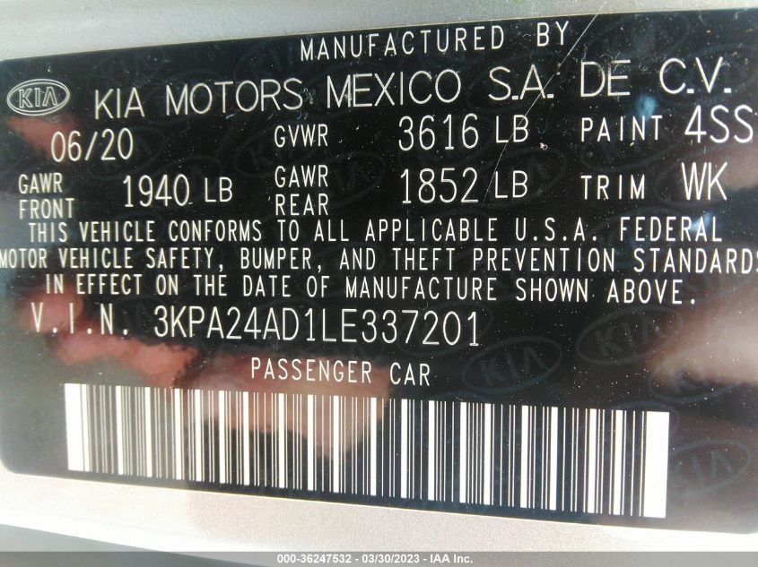 2020 KIA RIO S - 3KPA24AD1LE337201