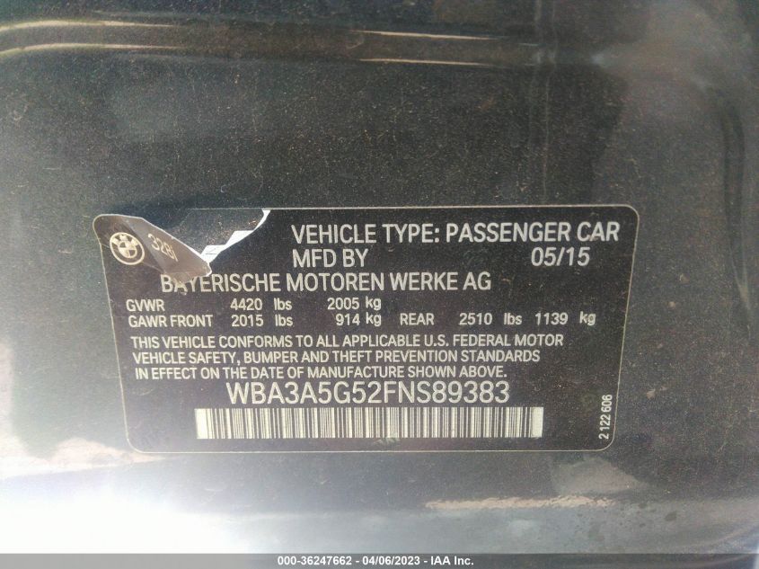 2015 BMW 3 SERIES 328I - WBA3A5G52FNS89383