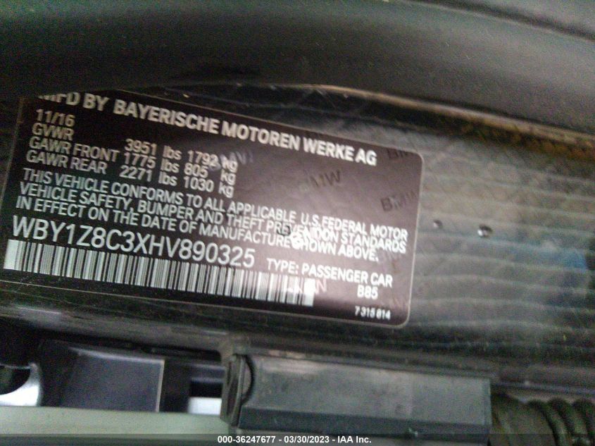 2017 BMW I3 WBY1Z8C3XHV890325