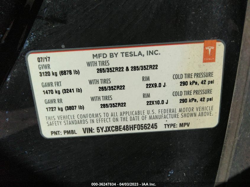 2017 TESLA MODEL X P100D - 5YJXCBE48HF056245