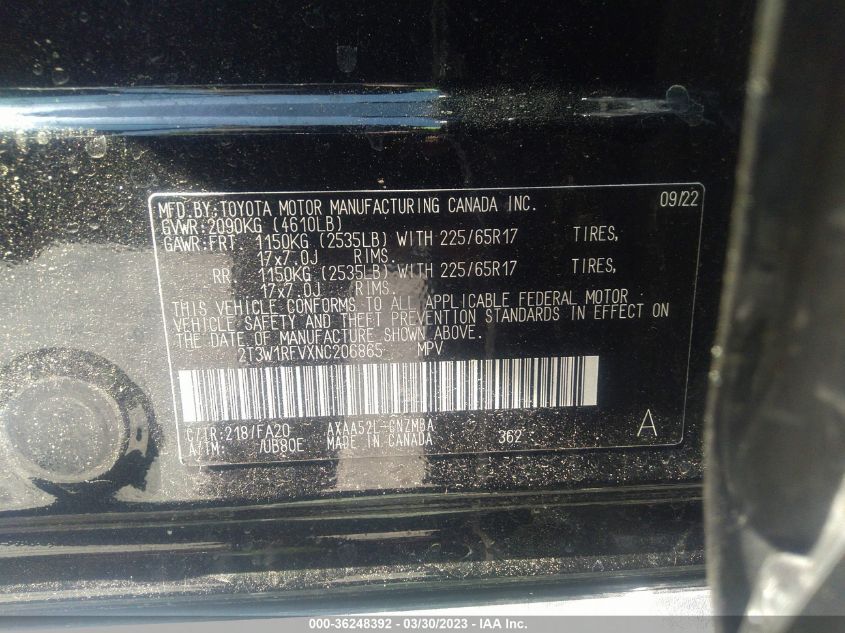 2022 TOYOTA RAV4 XLE - 2T3W1RFVXNC206865