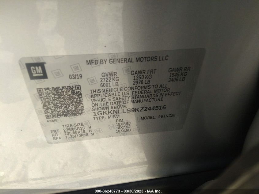 2019 GMC ACADIA SLE - 1GKKNLLS9KZ244516