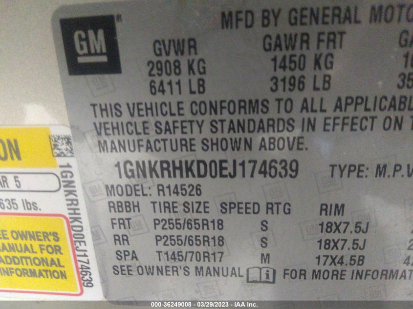 2014 CHEVROLET TRAVERSE LT - 1GNKRHKD0EJ174639