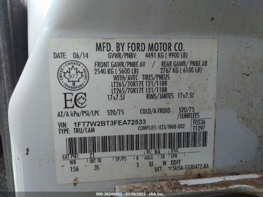 2015 FORD SUPER DUTY F-250 SRW LARIAT/PLATINUM - 1FT7W2BT3FEA72533