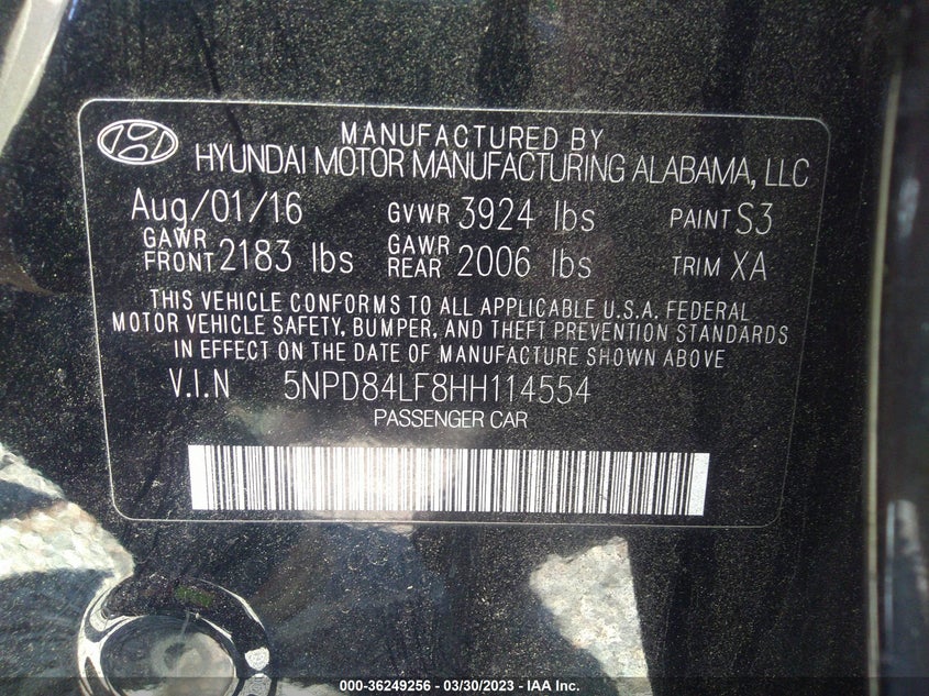 VIN 5NPD84LF8HH114554 2017 HYUNDAI ELANTRA SE