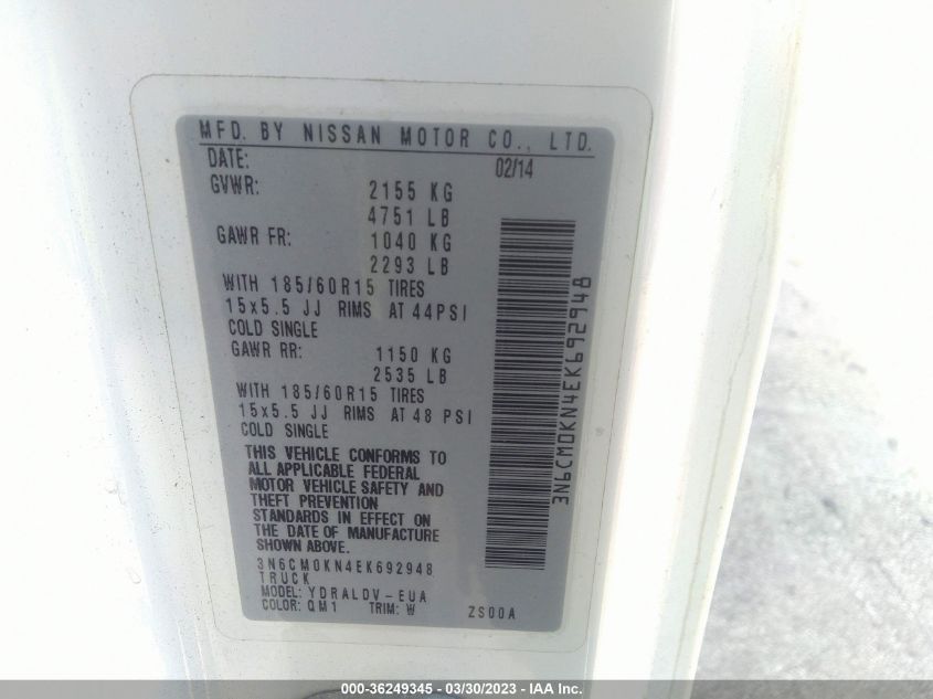 2014 NISSAN NV200 S - 3N6CM0KN4EK692948