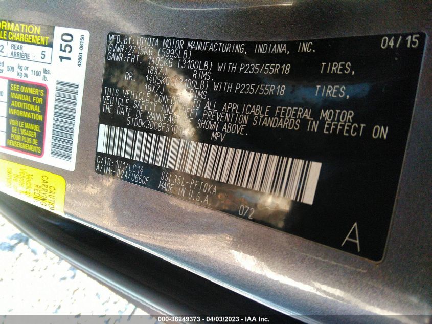 2015 TOYOTA SIENNA LTD/XLE/XLE PREMIUM - 5TDDK3DC8FS105876