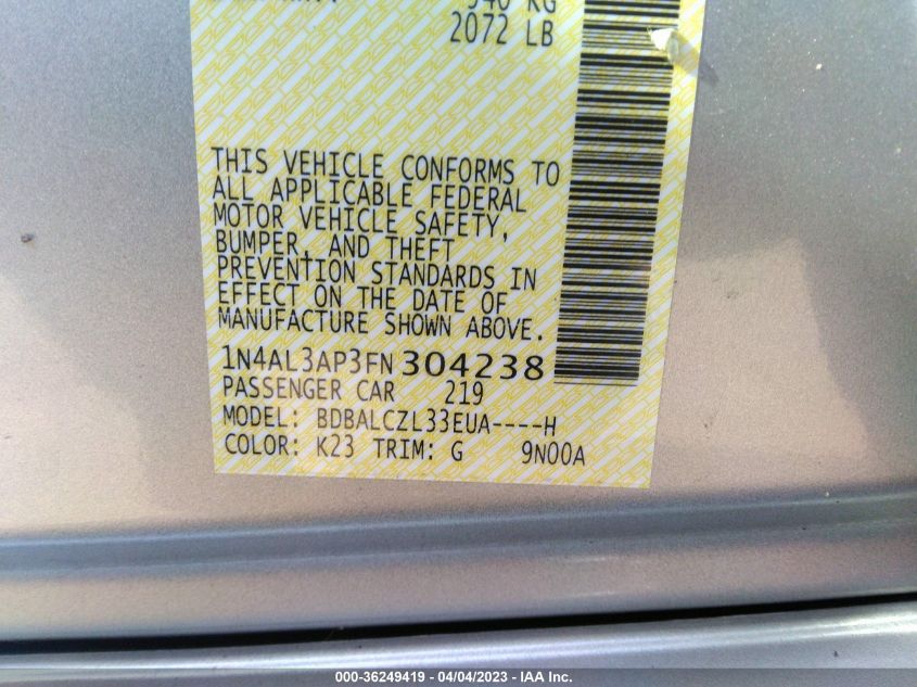 2015 NISSAN ALTIMA 2.5 S - 1N4AL3AP3FN304238