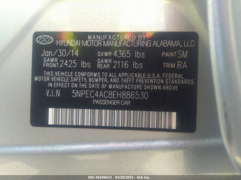 2014 HYUNDAI SONATA SE - 5NPEC4AC8EH886530