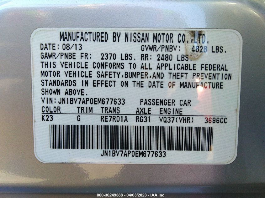 2014 INFINITI Q50 PREMIUM - JN1BV7AP0EM677633