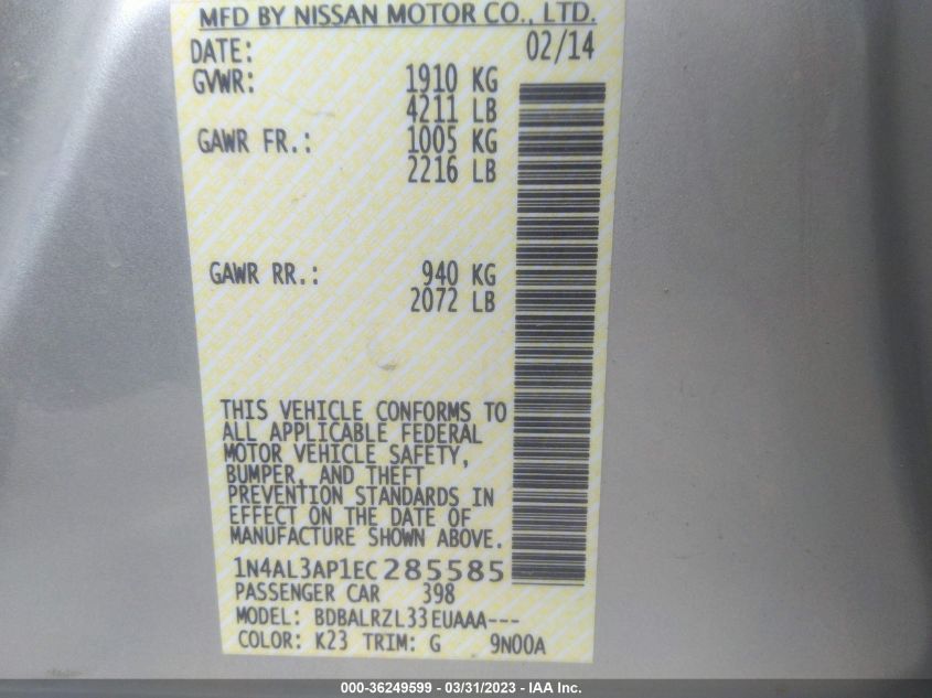 2014 NISSAN ALTIMA 2.5 - 1N4AL3AP1EC285585