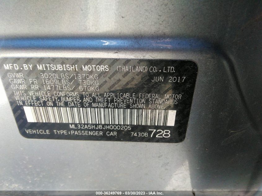 2018 MITSUBISHI MIRAGE GT ML32A5HJ8JH000205