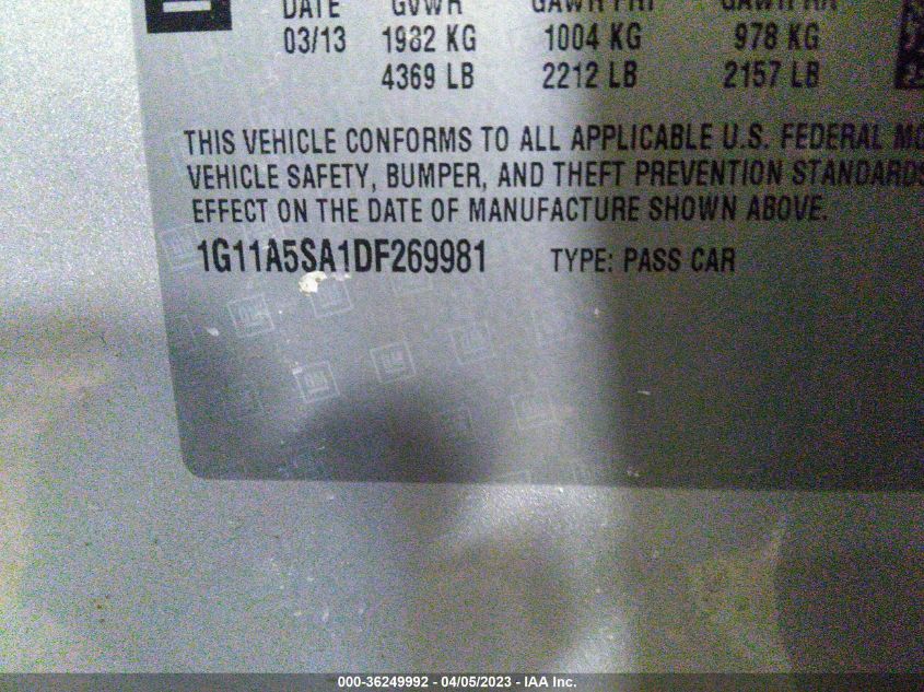 2013 CHEVROLET MALIBU LS - 1G11A5SA1DF269981