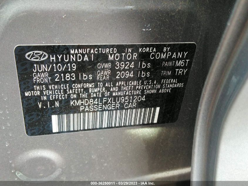 2020 HYUNDAI ELANTRA SEL - KMHD84LFXLU951204