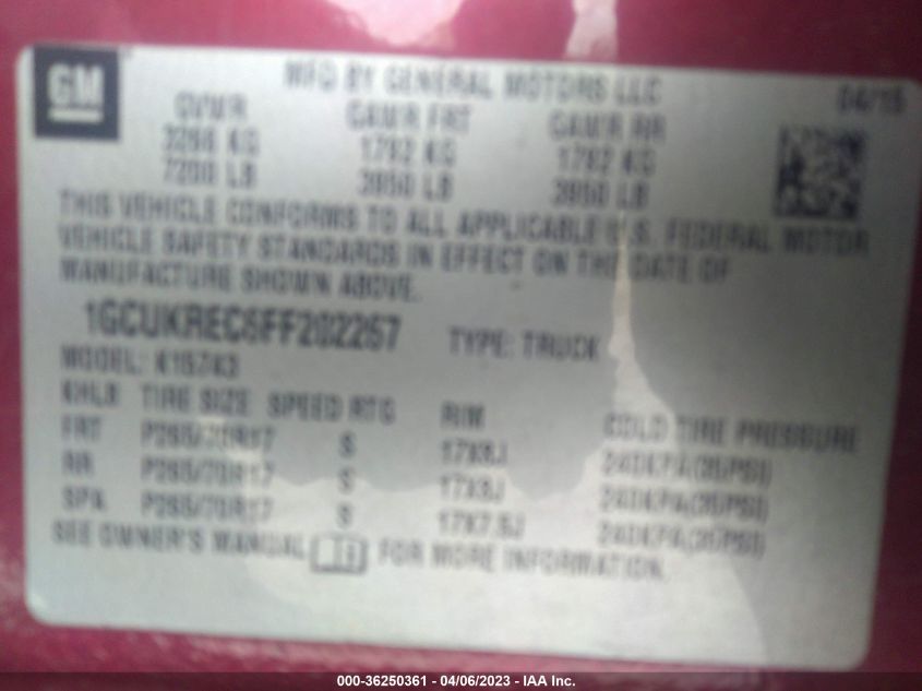 2015 CHEVROLET SILVERADO 1500 LT - 1GCUKREC6FF202267