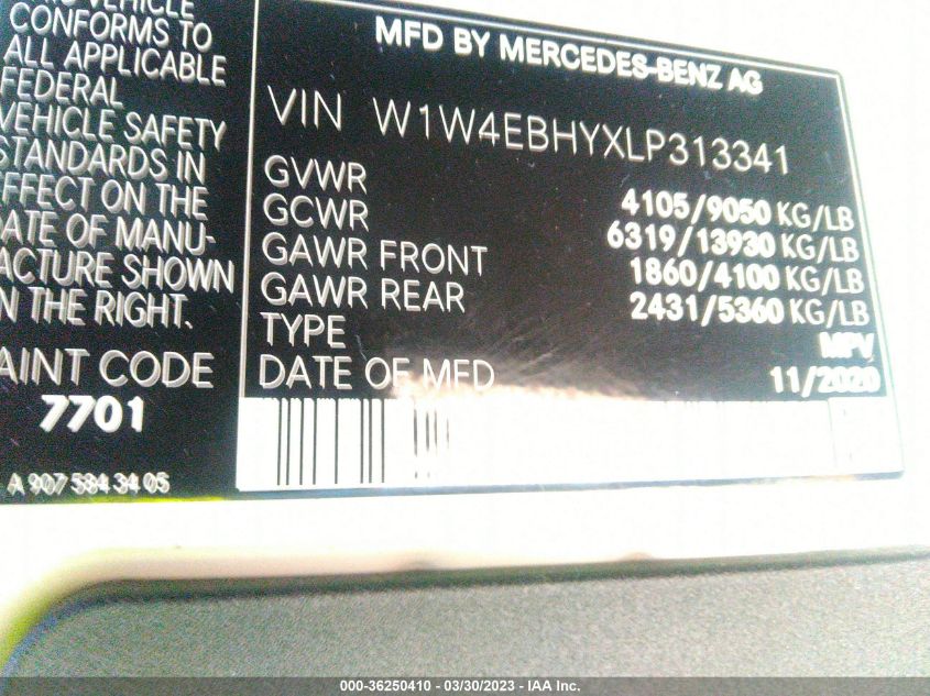 2020 MERCEDES-BENZ SPRINTER VAN W1W4EBHYXLP313341